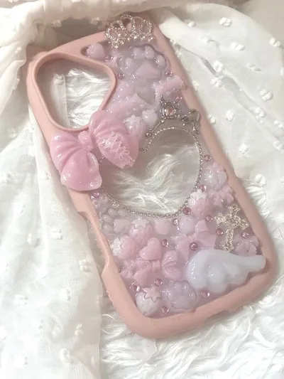 デコ電 iPhoneケース ピンク バレエコア 姫系 量産型 iPhone16