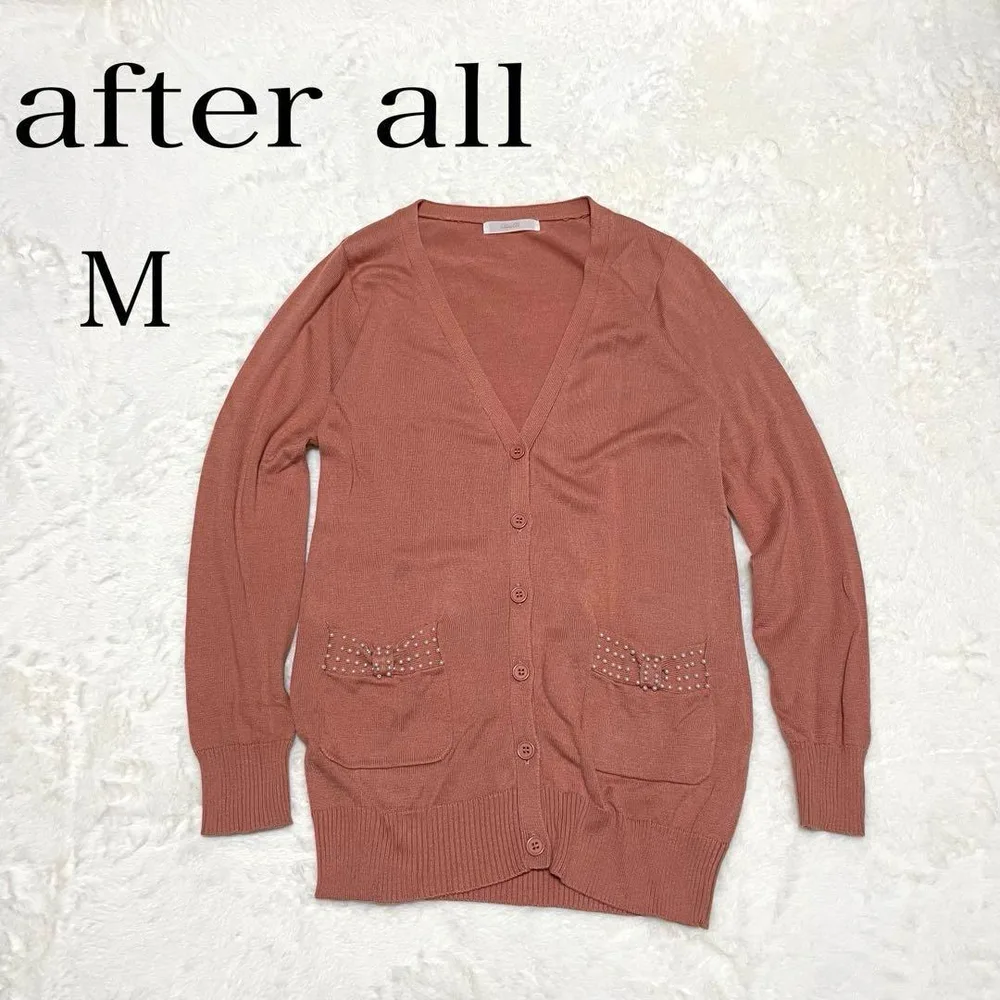 【after all】ロングカーディガン M Vネック リボン ビジュー