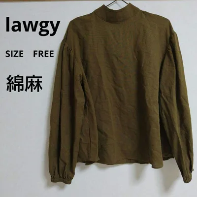・lawgy ラウジー 綿麻ハイネックパフブラウス フリーサイズ