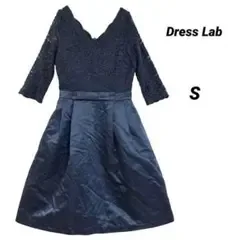 美品 Dress Lab レース パーティードレス S ネイビー 結婚式 二次会