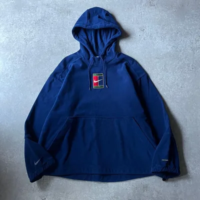 90s NIKE フリースパーカー ネイビー テニスロゴ M