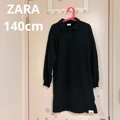 ZARA 140cm ポロ ワンピース ブラック 長袖 黒
