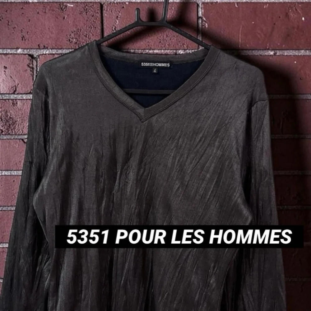 5351 POUR LES HOMMES Vネックカットソー シワ加工 光沢 4