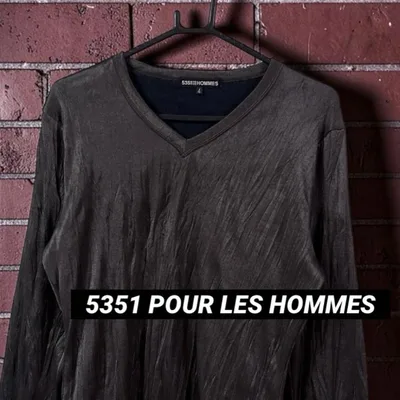 5351 POUR LES HOMMES Vネックカットソー シワ加工 光沢 4