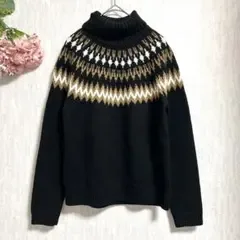 【LOUNIE】タートルネックニット ノルディック柄 セーター F 黒 秋冬