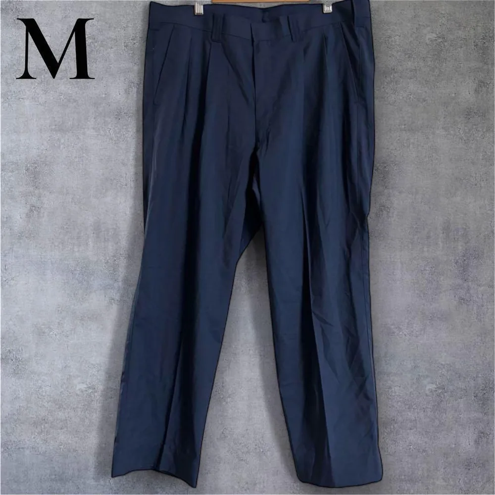 「即日発送」M メンズワークネイビー プリーツ入り スーツスラックス