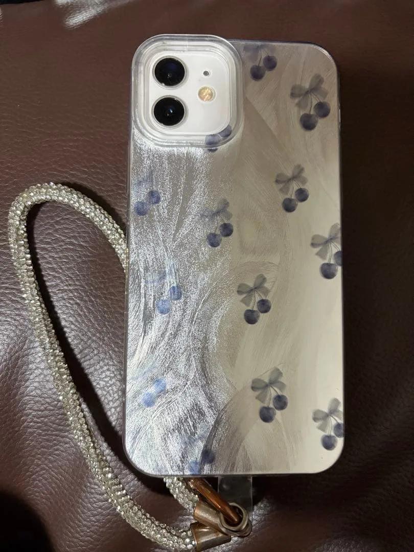 iPhone12 スマホケース チェリー ストラップ付き