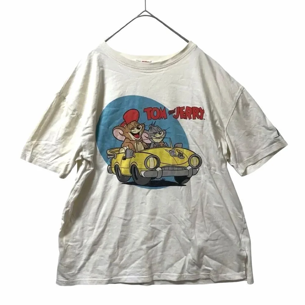 TOM and JERRY 半袖Tシャツ ホワイト 車プリント M相当