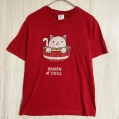 アンドカンパニー プリント 半袖 Tシャツ 猫 ロゴ S 赤