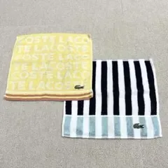 LACOSTE メンズ ハンカチ 2枚セット 黄 ロゴ 紺 ストライプ