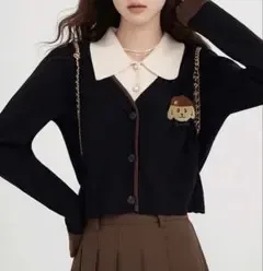 SHEIN ニット 犬柄 セーター ブラック カーディガン 83742293