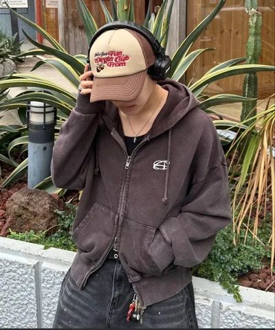 ジップアップパーカー ダークブラウン