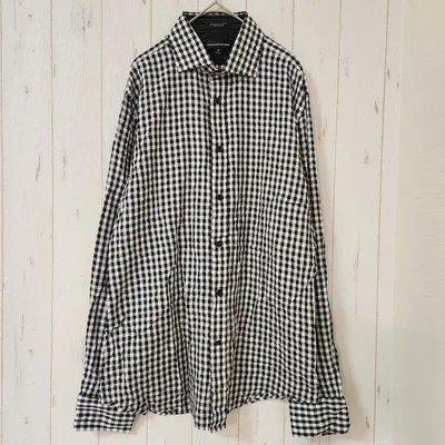 エクスプレス チェック柄 シャツ レギュラーカラー 長袖 黒白 綿 L~XL★