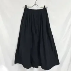 【ニコアンド】ギャザーフレアロングスカート(M)ブラック 光沢感 ウエストゴム