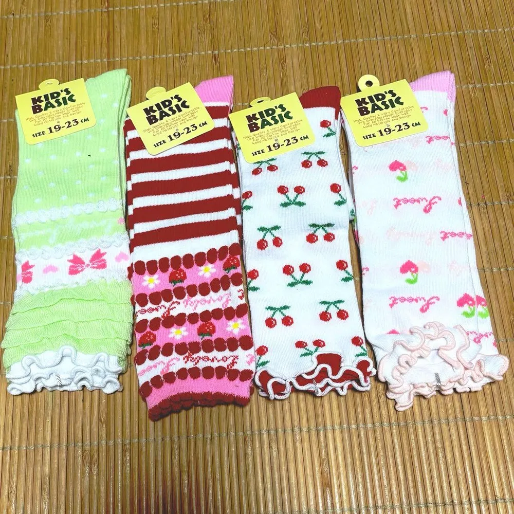 ハイソックス 女の子 19-23cm 4足セット リボン チェリー いちご