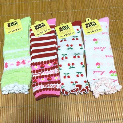 ハイソックス 女の子 19-23cm 4足セット リボン チェリー いちご