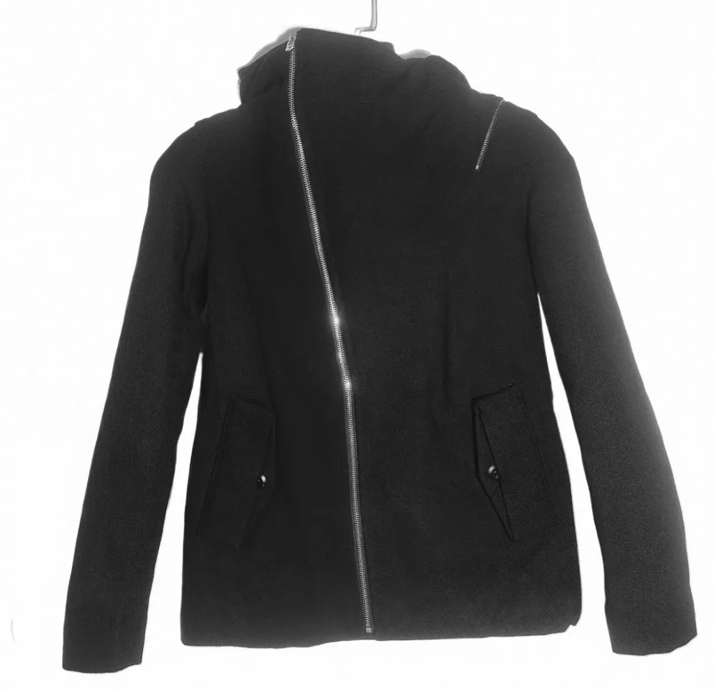ブラック フーデッドジャケットアシンメトリージップ archive jacket
