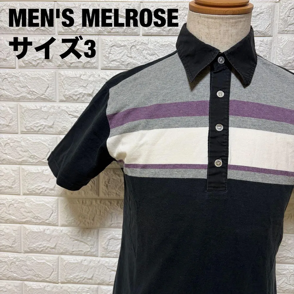 MEN'S MELROSE ブラック 切替ポロシャツ ボーダー 春夏【3126】
