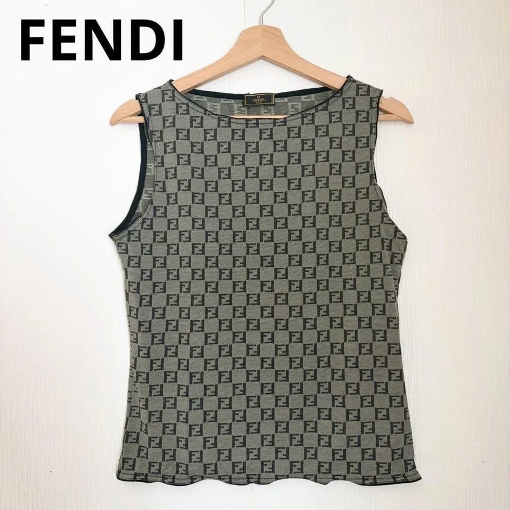 【美品】フェンディ カットソー ズッカ柄 総柄 ノースリーブ