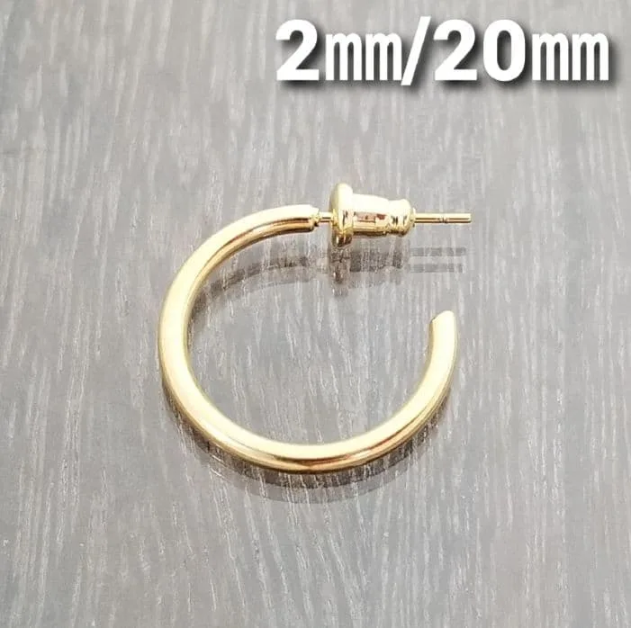 2㎜フープスタッドピアス☆ゴールド【外径20㎜/1個】ステンレスピアス