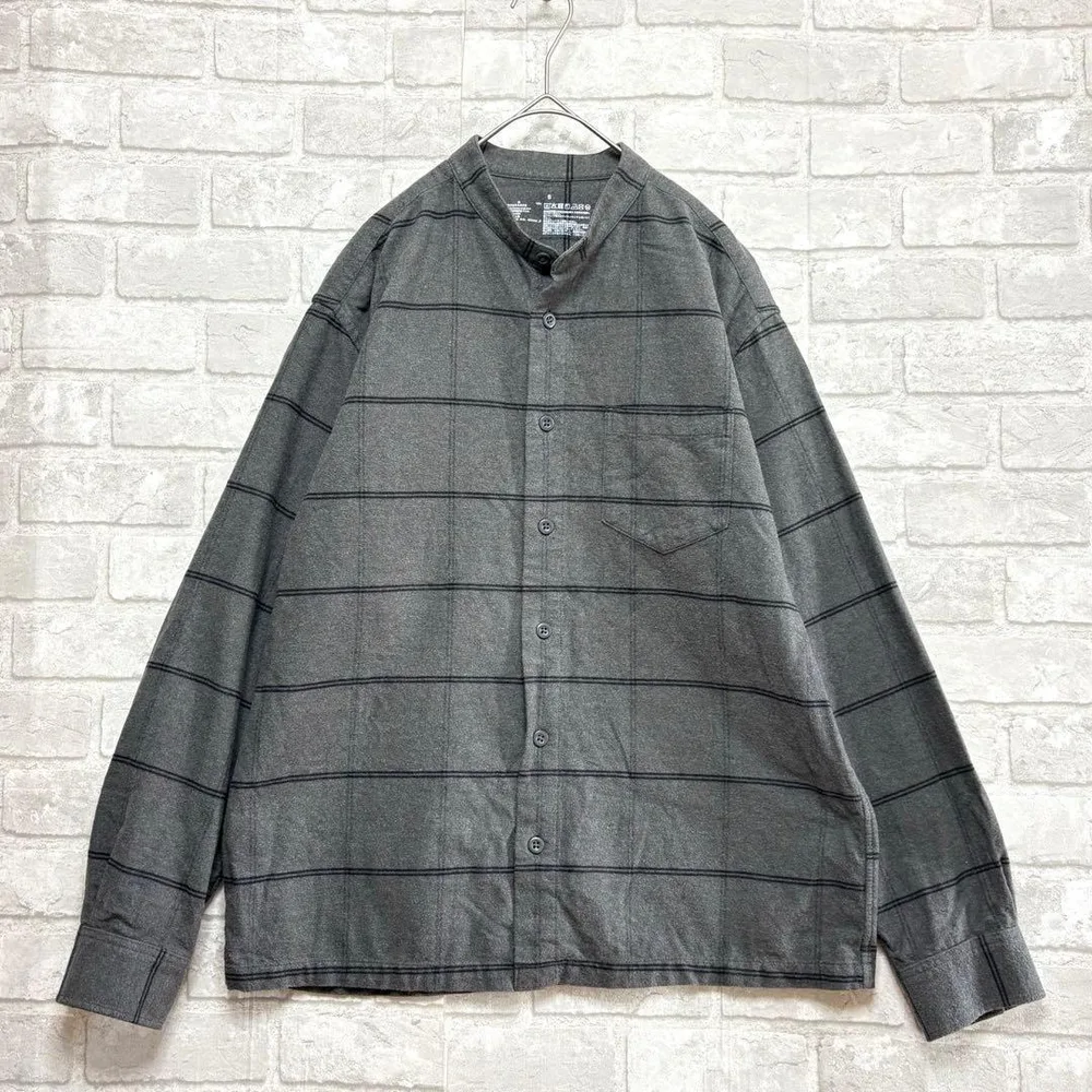 無印良品 長袖シャツ S グレー メンズ 美品 チェック 綿100 羽織り