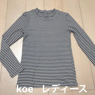 koe コエ ボーダー カットソー 白黒 長袖 ハイネック トップス レディース
