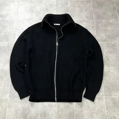 ZARA ダブルジップ ドライバーズニット 黒 L ウール混 リブ編み