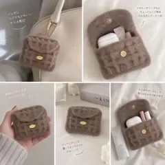 ハンドメイド かぎ針編み ワッフルポーチ ブラウン