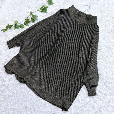 rxb ドルマンニットセーター (XL) ラメ入り ゆったり グレー×黒系