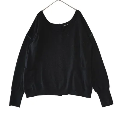 AS KNOW AS PINKY ショルダー 黒 ニットカットソー長袖 2way