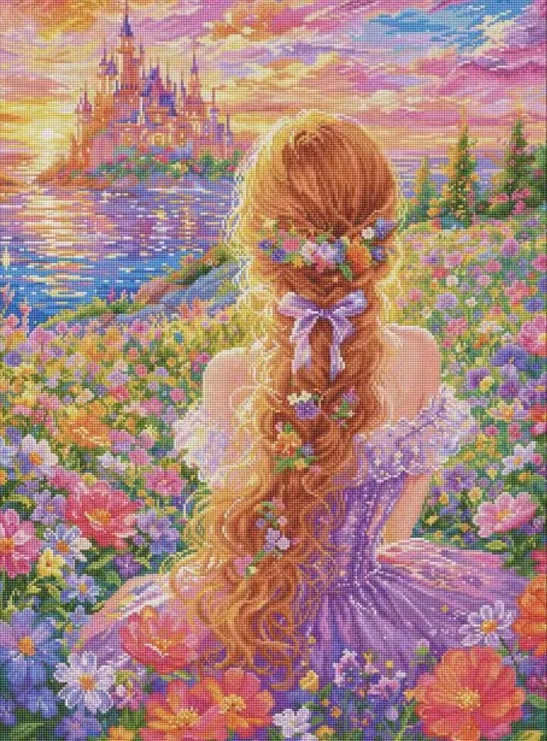 ダイヤモンドアートキット スクエア 30x40cm メルヘン女の子とお花畑
