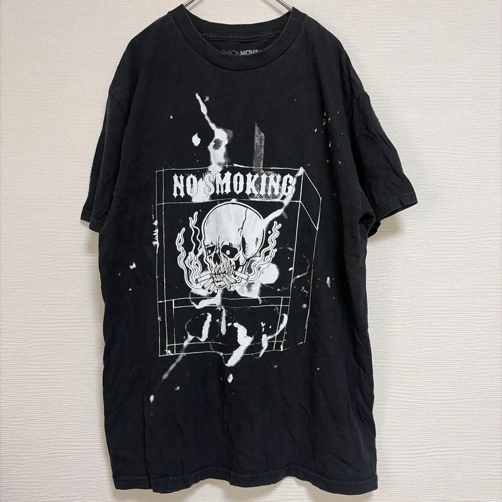 ファッションノバ Tシャツ クルーネック 半袖 スカル M 黒 綿 お出かけ