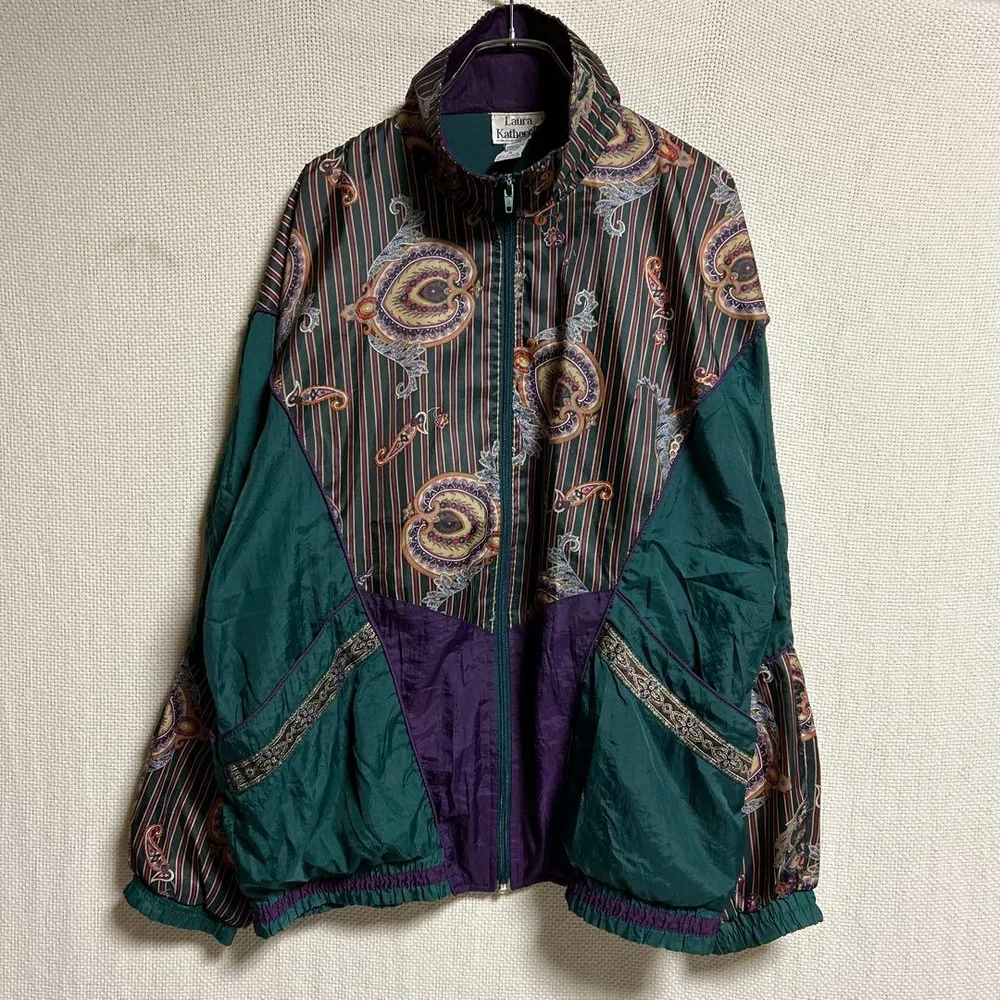90's Laura Katherin 総柄 ペイズリー ナイロンジャケット