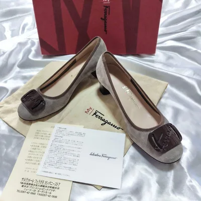 Ferragamo*フェラガモ スエードパンプス バレエ フラット グレー 5C