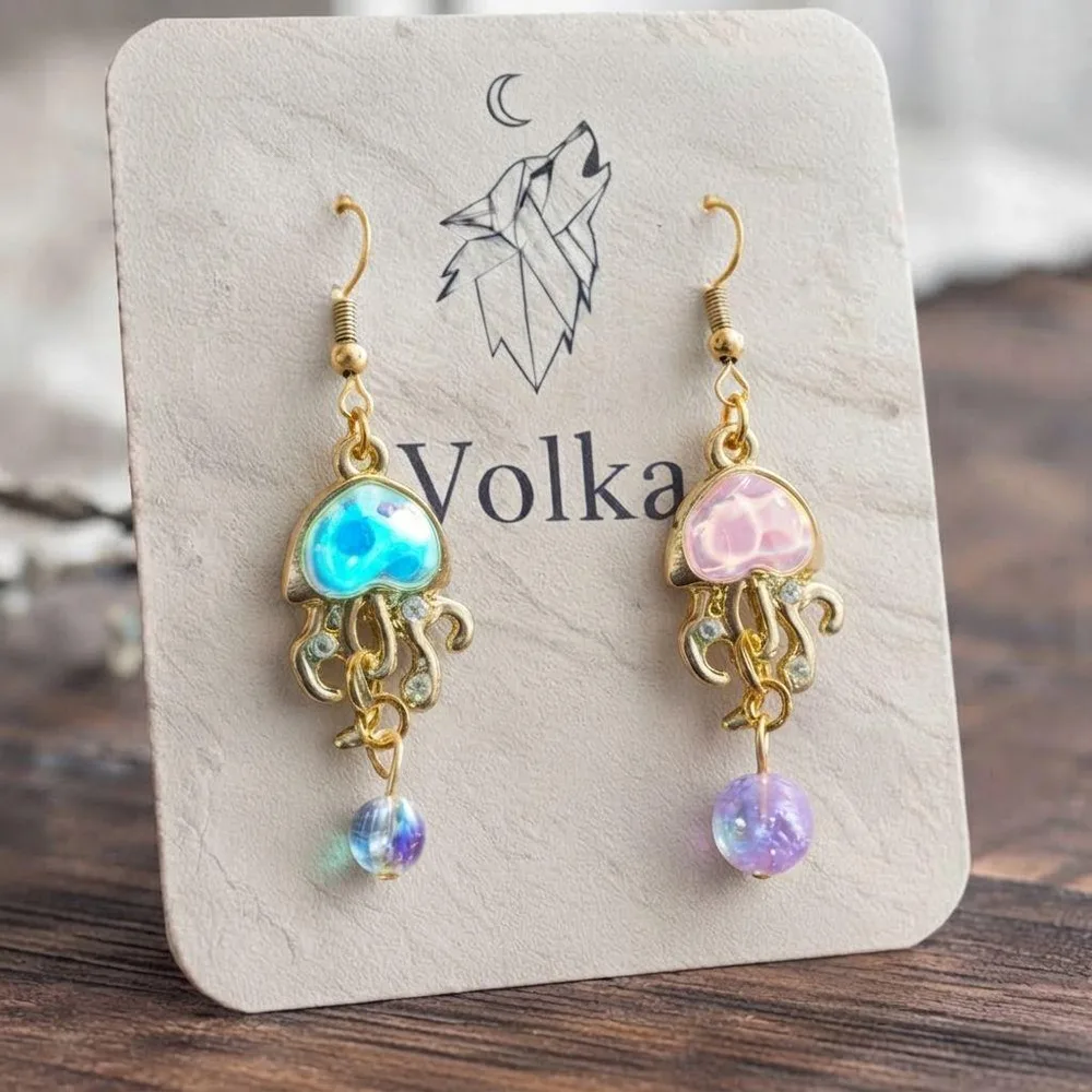 《№33》暁と宵 ◆ ハンドメイド ピアス 海月 ブルー ピンク オーロラ