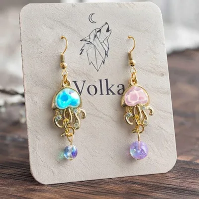 《№33》暁と宵 ◆ ハンドメイド ピアス 海月 ブルー ピンク オーロラ