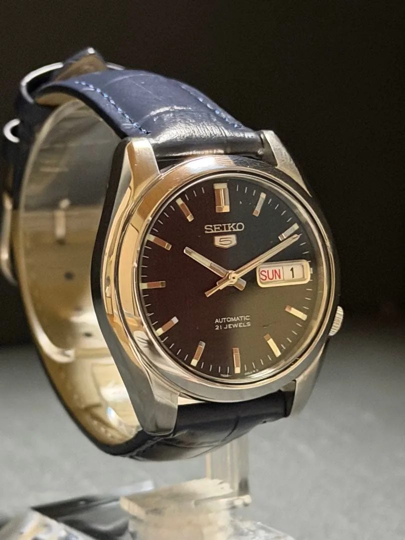 ★超美品!SEIKO5セイコーファイブ メタルネイビー自動巻メンズ腕時計 稼働品