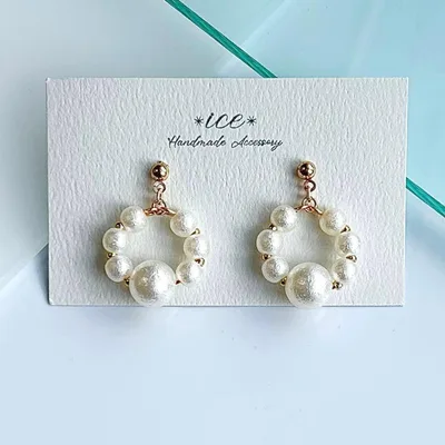 A44★コットンパール×ゴールド 上品 シンプル ハンドメイドピアス イヤリング