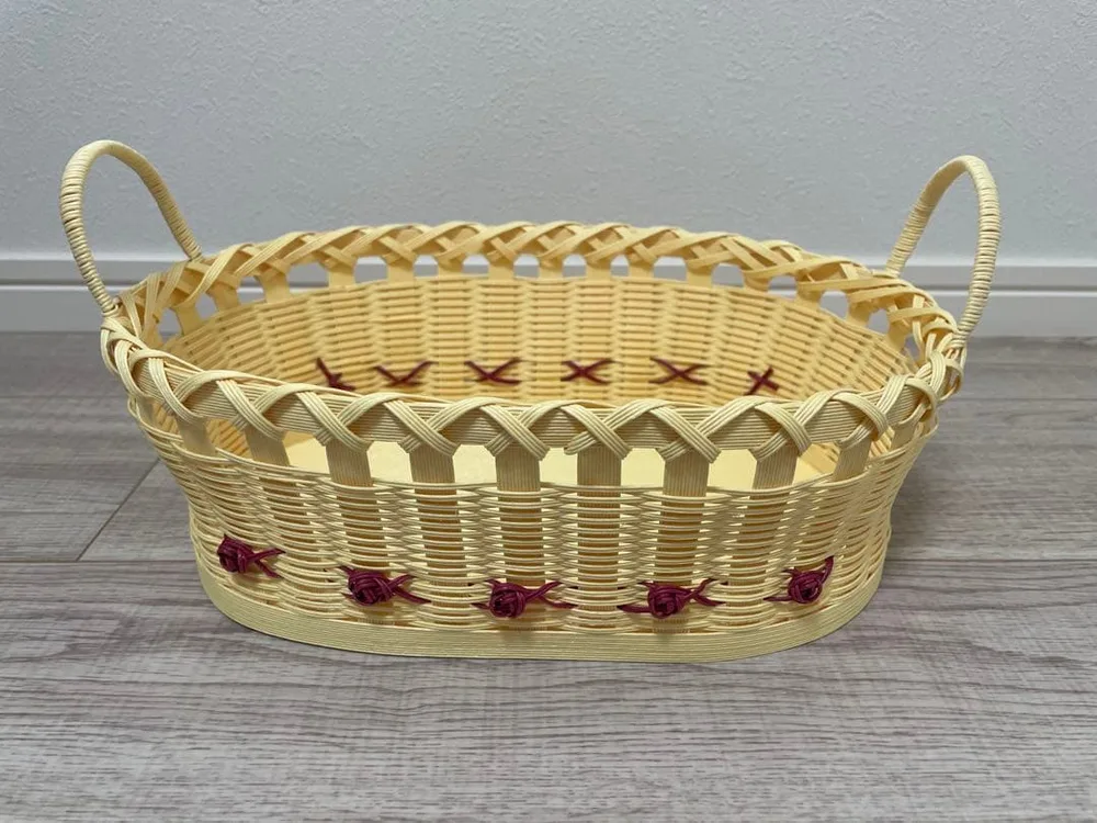 ハンドメイド 収納バスケット 薔薇 持ち手付き 小物入れ かご
