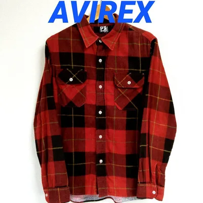 AVIREX アヴィレックス 1975バックプリント 赤黒チェック長袖シャツ