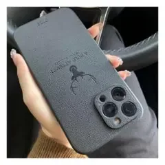iPhone14 ケース 黒 鹿 DEER PUレザー ストラップ 上品
