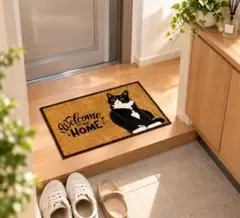 853 ハチワレ 猫 玄関マット 40×60cm 室内 ドアマット 滑り止め