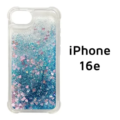 iPhone16e ケース ブルー 青 キラキラ 動く 星 ハート グリッター