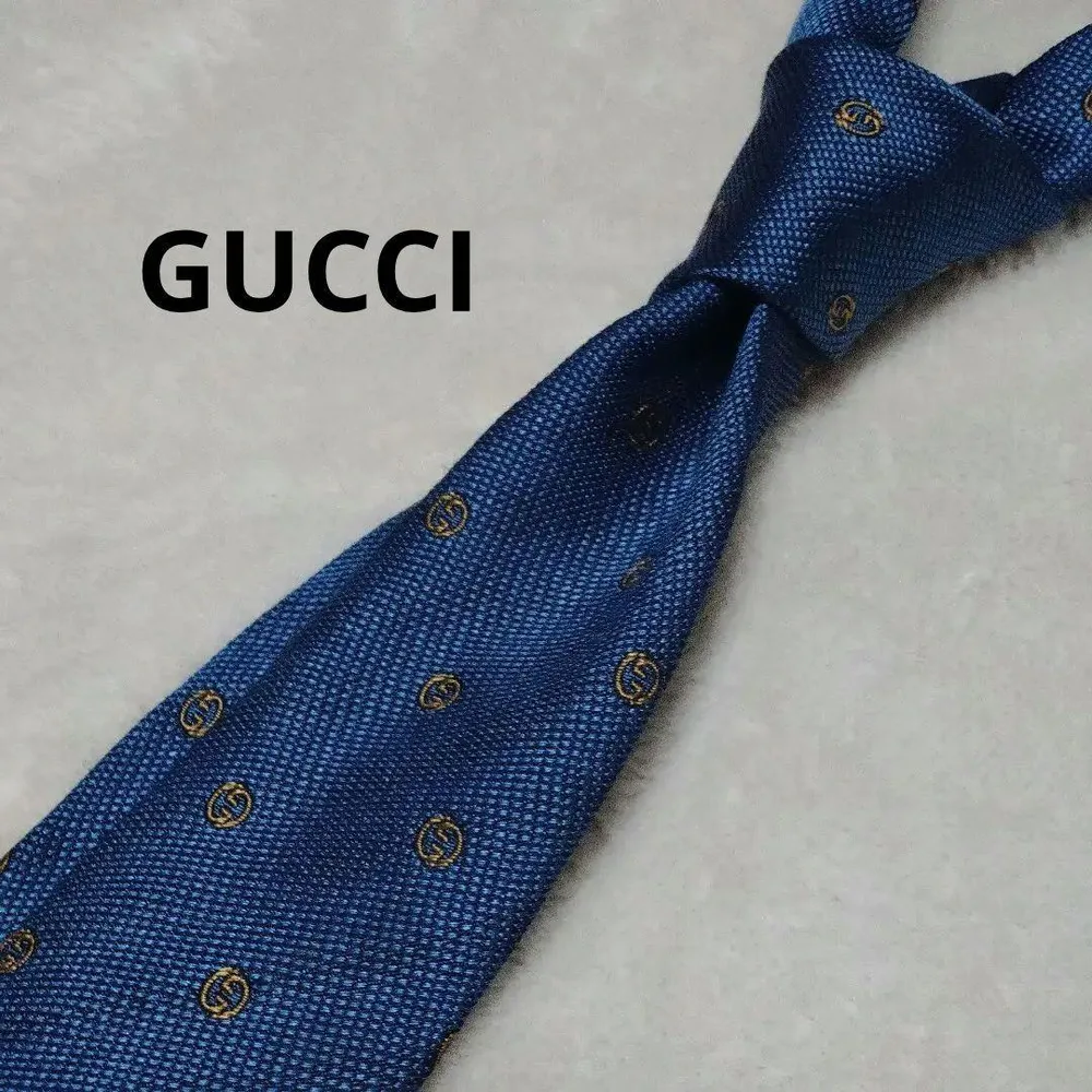 美品■GUCCI ネクタイ GG柄 青系 ブルー系 シルク100% イタリー製
