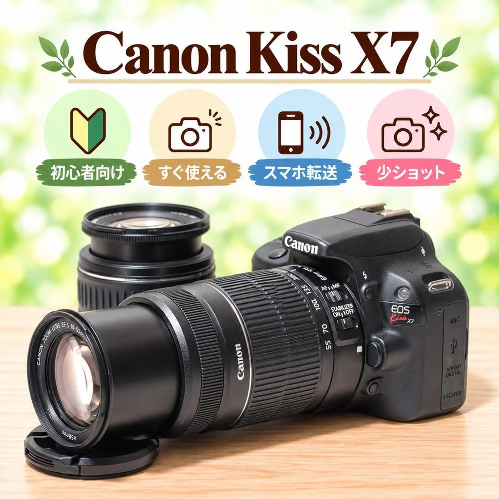 Canon Kiss X7✨少S数✨ダブルレンズ✨スマホ転送◎すぐ使える✨入門機