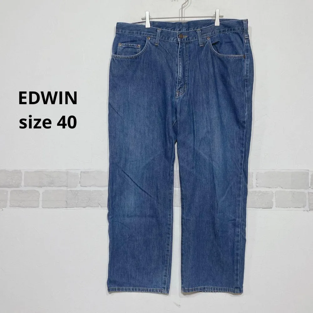 EDWIN デニム ジーンズ ストレート 40 大きいサイズ 牛革ラベルK576