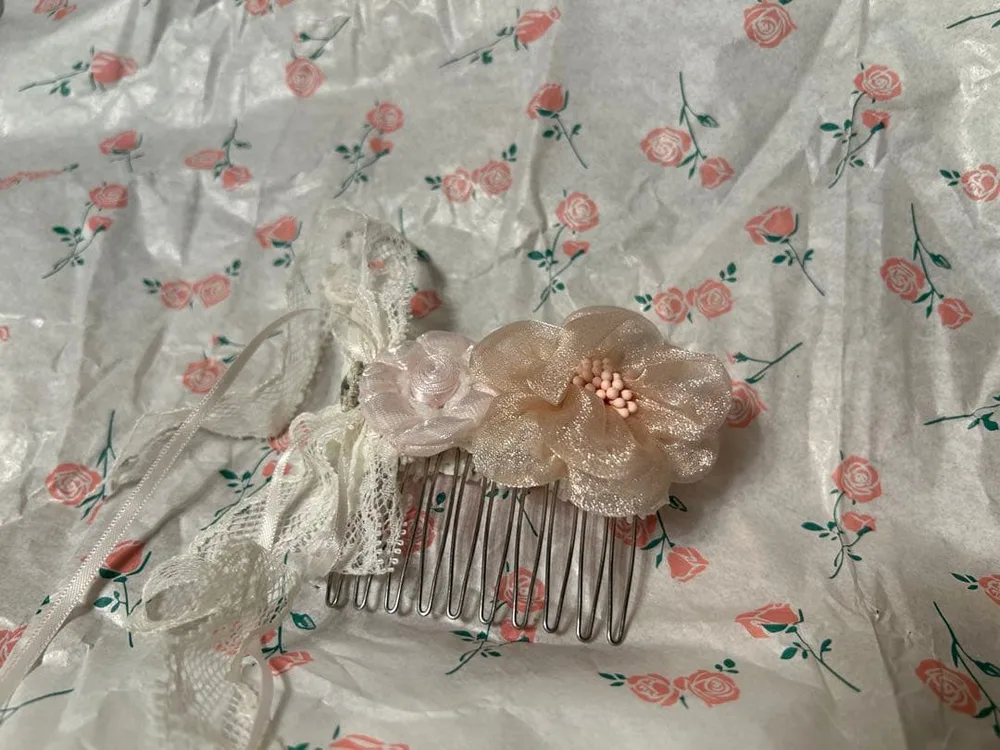 ハンドメイド ヘアコーム フラワー パール レース 髪飾り