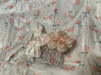 ハンドメイド ヘアコーム フラワー パール レース 髪飾り