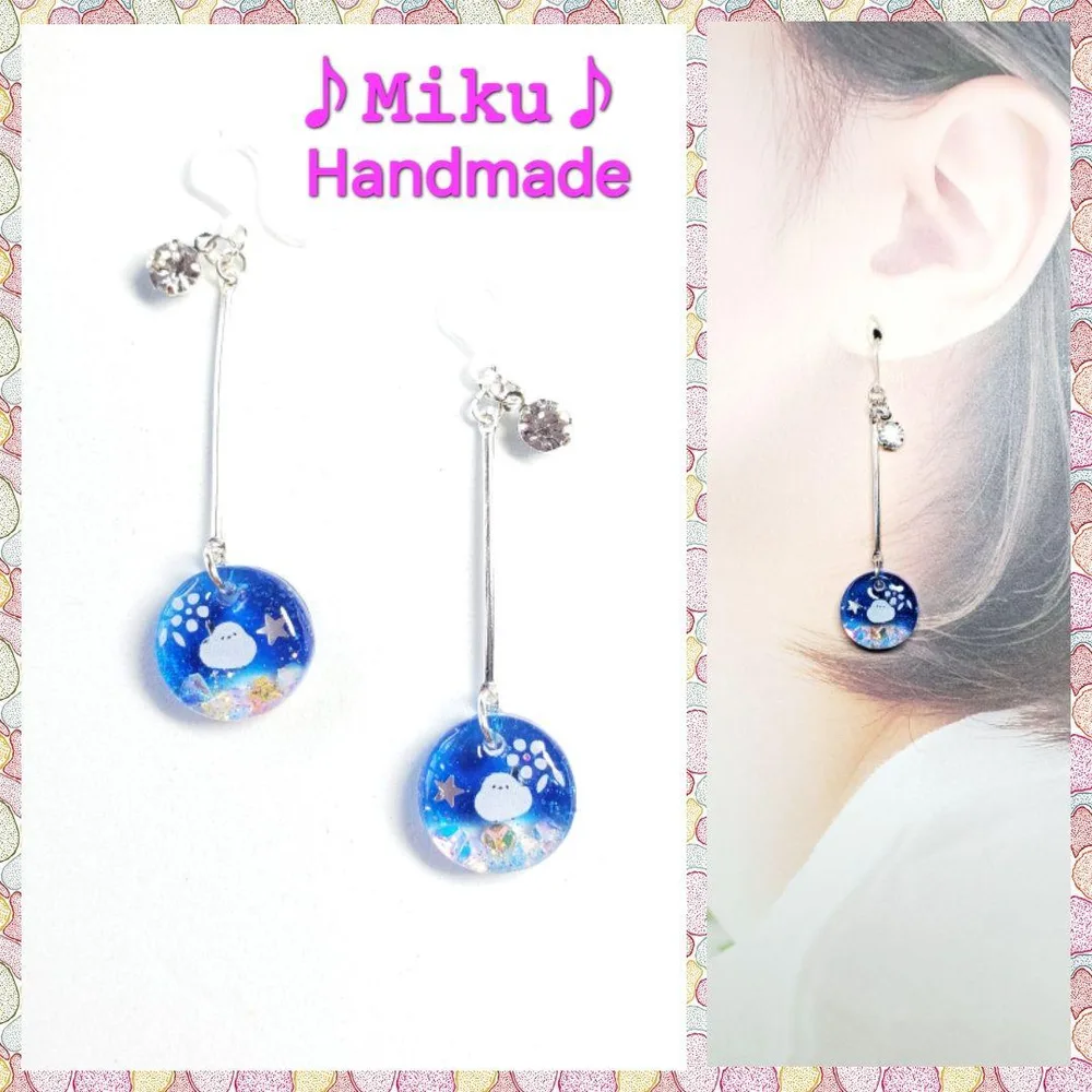 No.657-A シマエナガ☆星☆フラワー☆スパンコール☆ピアス・イヤリング