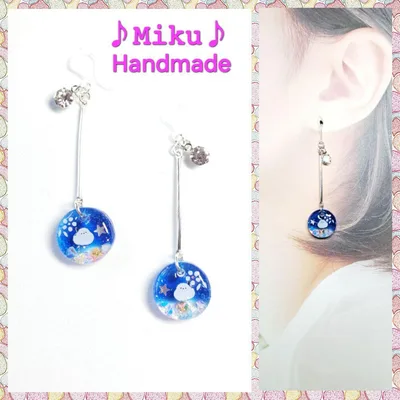 No.657-A シマエナガ☆星☆フラワー☆スパンコール☆ピアス・イヤリング